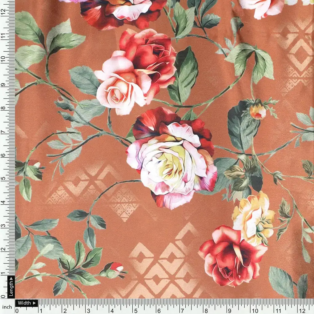 Oil Painted Flowers On Brown Digital Printed Fabric - Japan Satin – js 0 ta05665p2 110 oil painted flowers on brown digital printed fabric japan satin 4