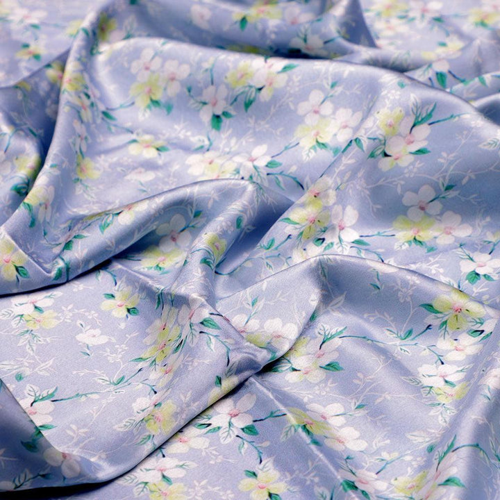 Beautiful White Jasmine Valley Flower Digital Printed Fabric - Japan Satin - FAB VOGUE Studio®
