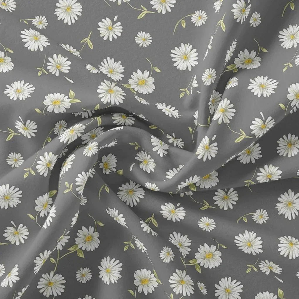 White Aster With Gray Background Digital Printed Fabric – js 0 ta05678 110 white aster with gray background digital printed fabric 1