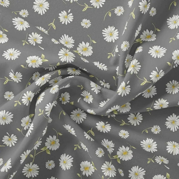 White Aster With Gray Background Digital Printed Fabric – js 0 ta05678 110 white aster with gray background digital printed fabric 1