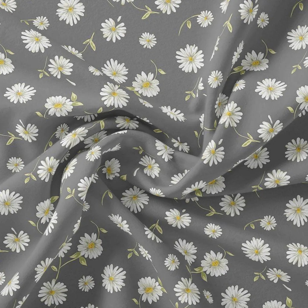 White Aster With Gray Background Digital Printed Fabric - Japan Satin – js 0 ta05678 110 white aster with gray background digital printed fabric japan satin 1