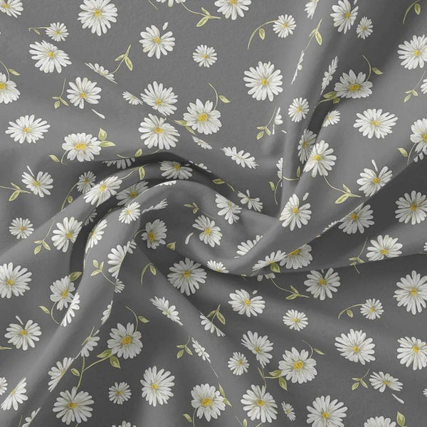 White Aster With Gray Background Digital Printed Fabric - Japan Satin – js 0 ta05678 110 white aster with gray background digital printed fabric japan satin 1
