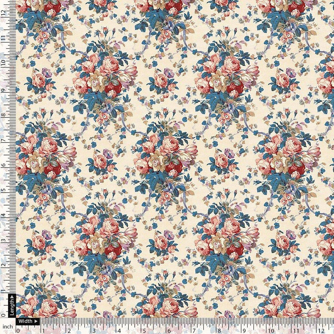 Beautiful Ditsy Flowers On Blue Digital Printed Fabric - FAB VOGUE Studio®