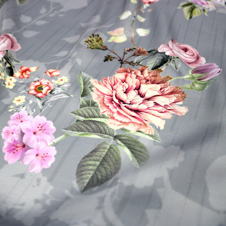 High Quality Multicolor Floral on Grey Base Digitally Printed Fabrics - FAB VOGUE Studio®