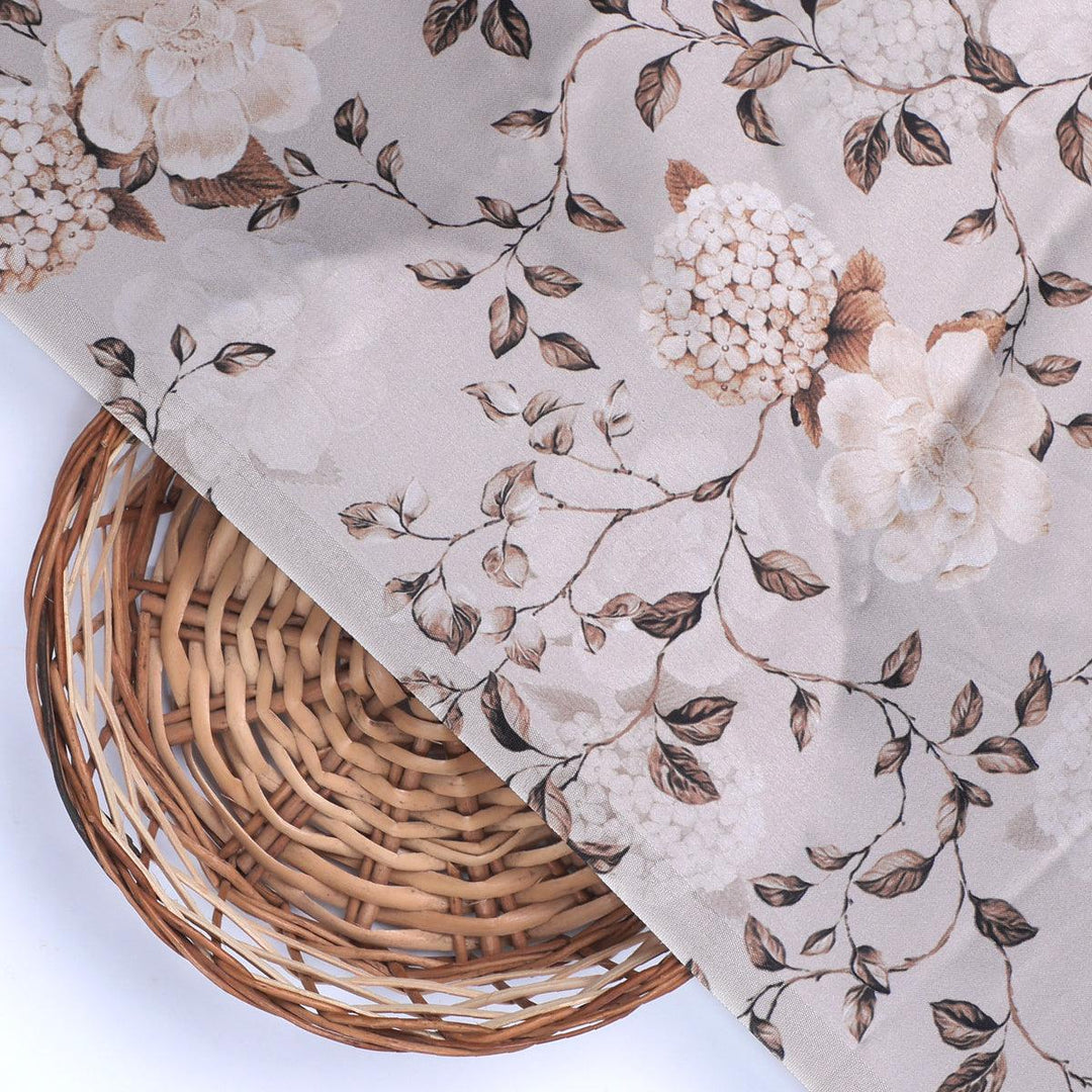 Grayish Orange Roses With Brown Valley Digital Printed Fabric - Japan Satin - FAB VOGUE Studio®