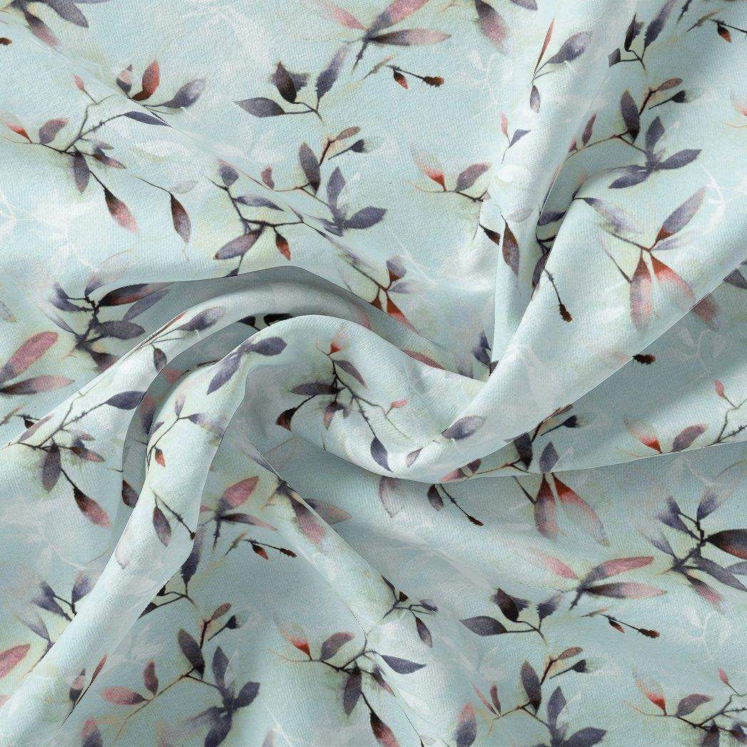 Bluish Thin And Light Leaves Digital Printed Fabric - FAB VOGUE Studio®