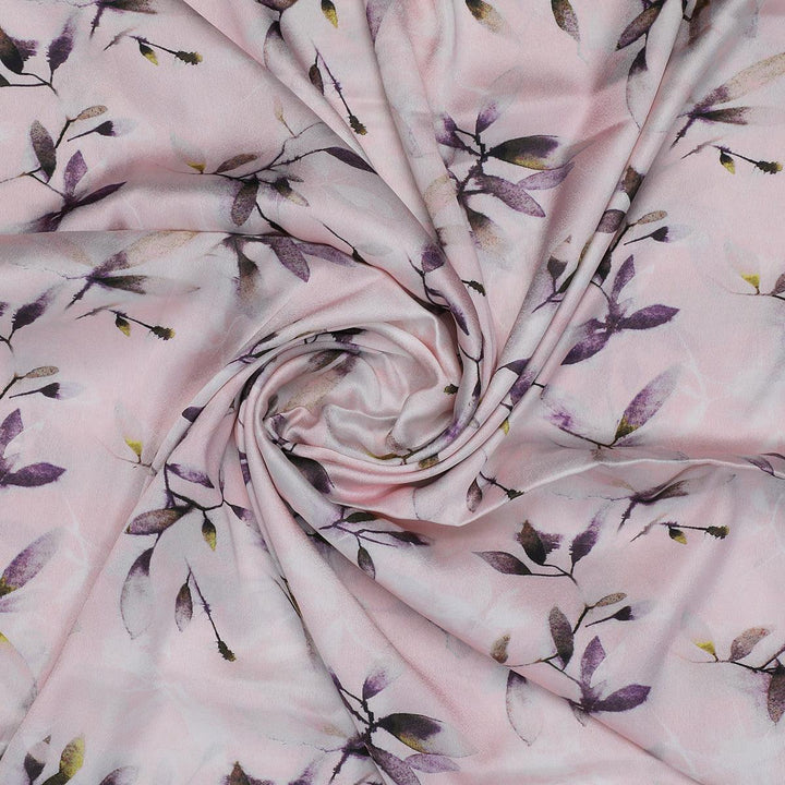 Pinkish Thin And Light Leaves Digital Printed Fabric - Japan Satin - FAB VOGUE Studio®