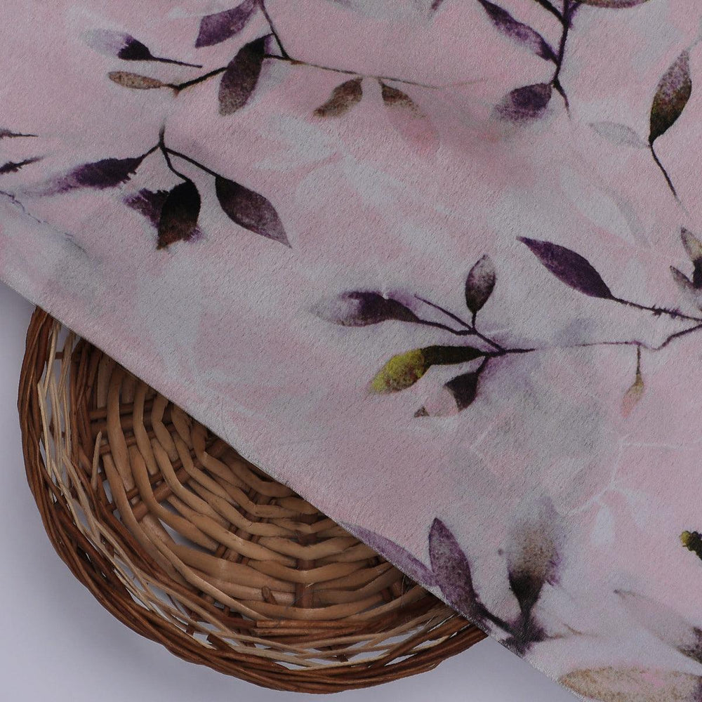 Pinkish Thin And Light Leaves Digital Printed Fabric - Japan Satin - FAB VOGUE Studio®