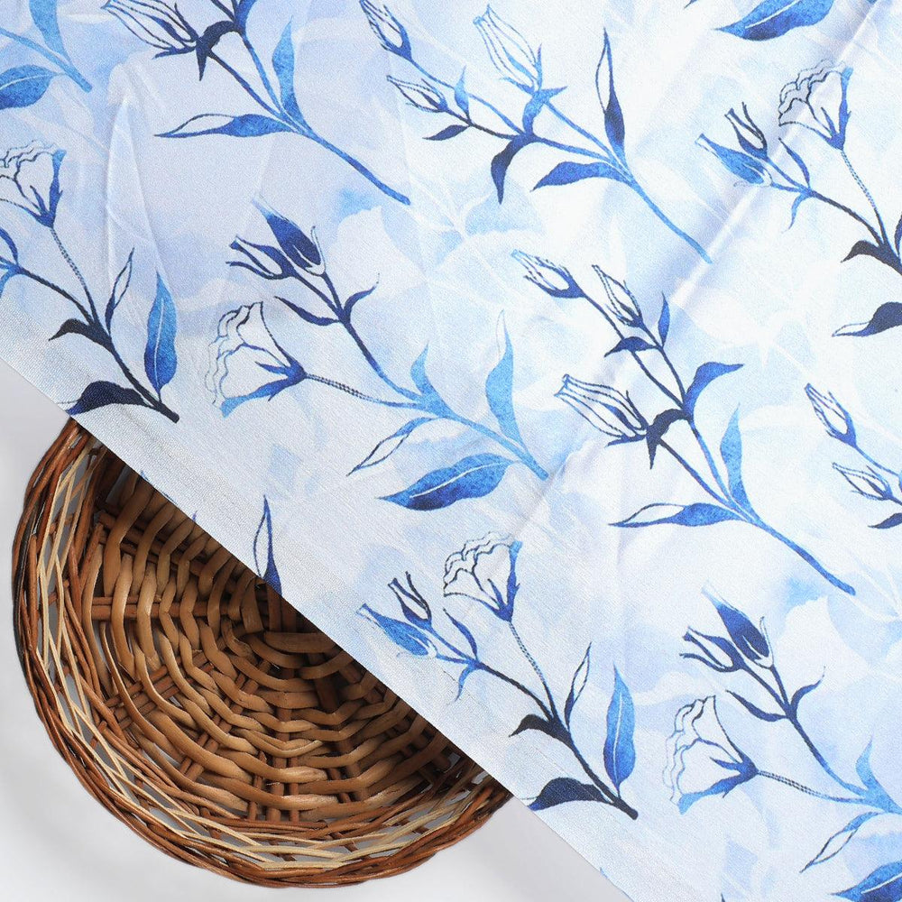 Attractive Blue Bud Water Paint Shadow Digital Printed Fabric - Japan Satin - FAB VOGUE Studio®