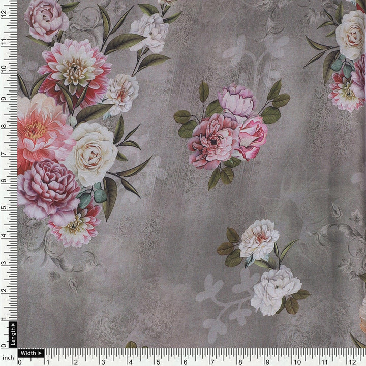 Multicolor Floral Digitally Printed Japan Satin Fabrics - FAB VOGUE Studio®
