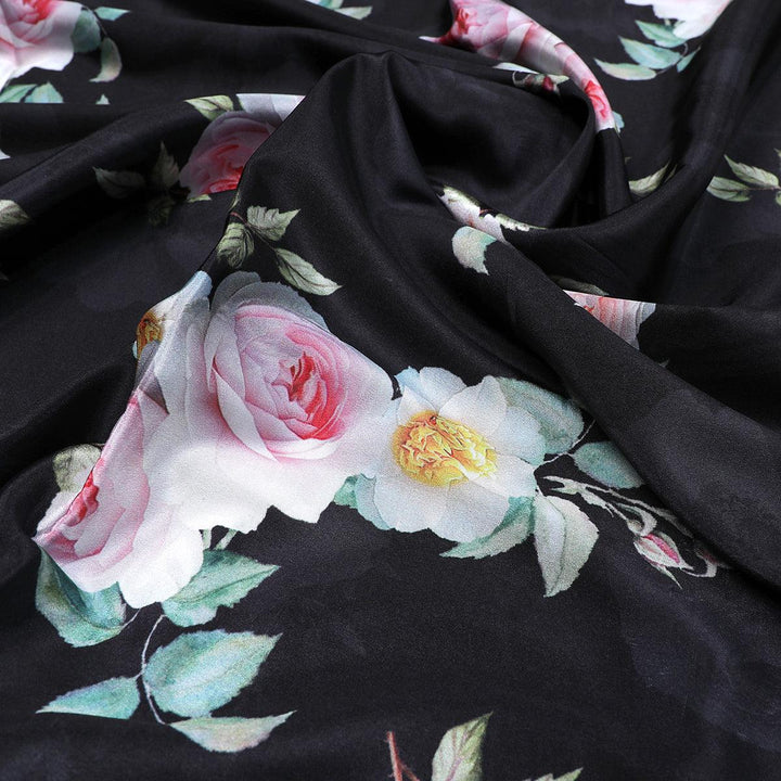 High Quality Multicolor Floral with Black Base Digitally Printed Fabrics - FAB VOGUE Studio®
