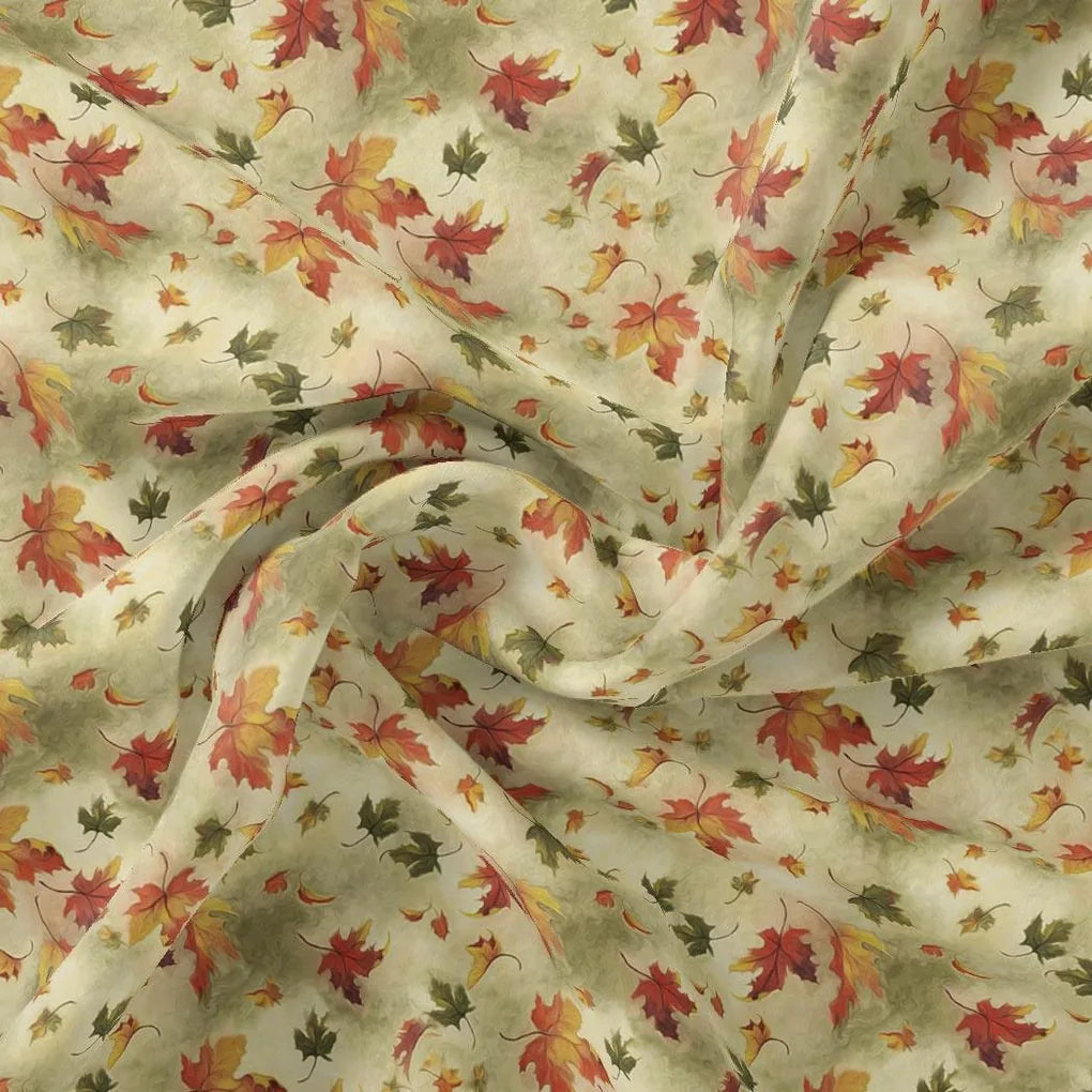 Canadian Maple Green With Orange Leaf Digital Printed Fabric – js 0 ta06094 110 canadian maple green with orange leaf digital printed fabric 1