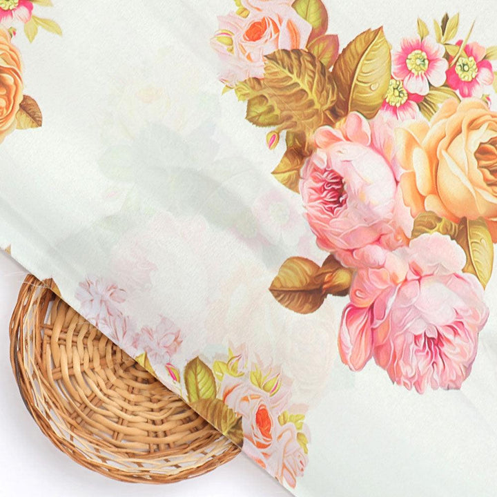 Beautiful Floral Golden Roses With Shiny Digital Printed Fabric - Japan Satin - FAB VOGUE Studio®