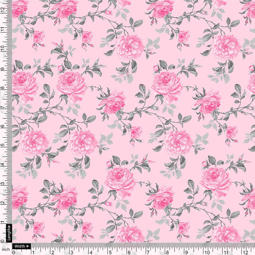 Pink Rose Allover Digital Printed Fabric - FAB VOGUE Studio®