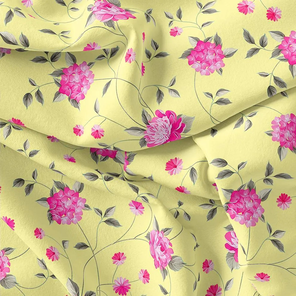 Pink Flower On Lemon Yellow Digital Printed Fabric – js 0 ta06121 110 pink flower on lemon yellow digital printed fabric 1