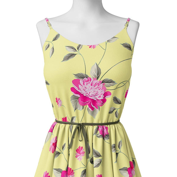 Pink Flower On Lemon Yellow Digital Printed Fabric – js 0 ta06121 110 pink flower on lemon yellow digital printed fabric 2 - alternate view