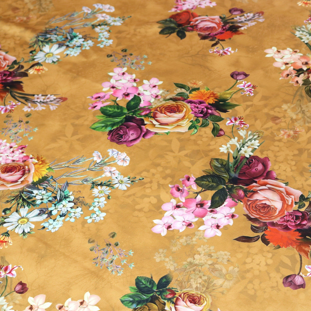 High Quality Multicolor Floral with Yellow Base Digitally Printed Fabrics - FAB VOGUE Studio®