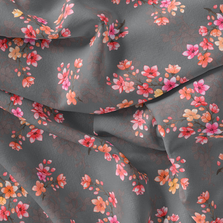 Pinkish Flower Bunch Repeat Digital Printed Fabric - Japan Satin - FAB VOGUE Studio®