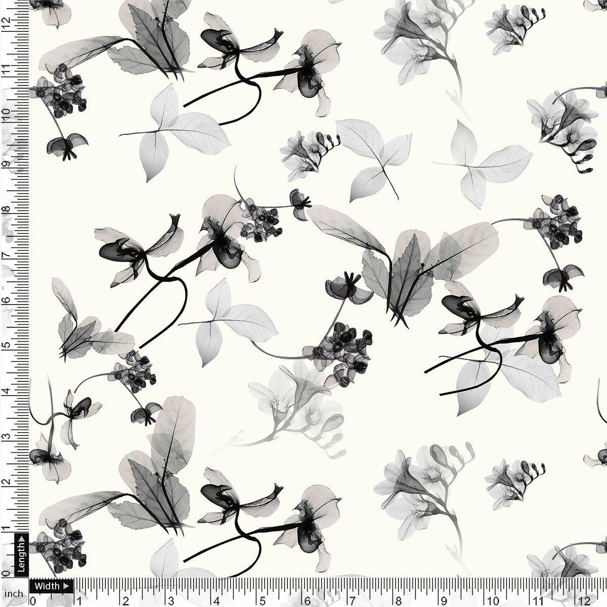 Black Floating Flowers Digital Printed Fabric - FAB VOGUE Studio®