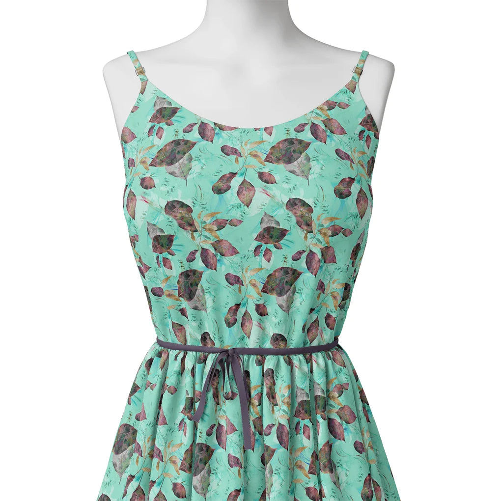 Watercolour Autumnal Leaves With Green Sprinkle Digital Printed Fabric – js 0 ta06364b 110 watercolour autumnal leaves with green sprinkle digital printed fabric 2