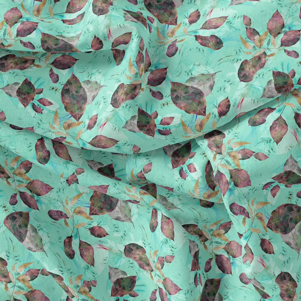 Watercolour Autumnal Leaves With Green Sprinkle Digital Printed Fabric – js 0 ta06364b 110 watercolour autumnal leaves with green sprinkle digital printed fabric 4