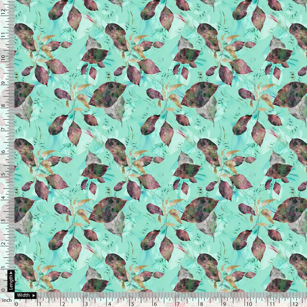 Watercolour Autumnal Leaves With Green Sprinkle Digital Printed Fabric – js 0 ta06364b 110 watercolour autumnal leaves with green sprinkle digital printed fabric 5