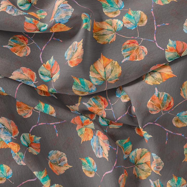 Colourful Floating Leaves Digital Printed Fabric - FAB VOGUE Studio®