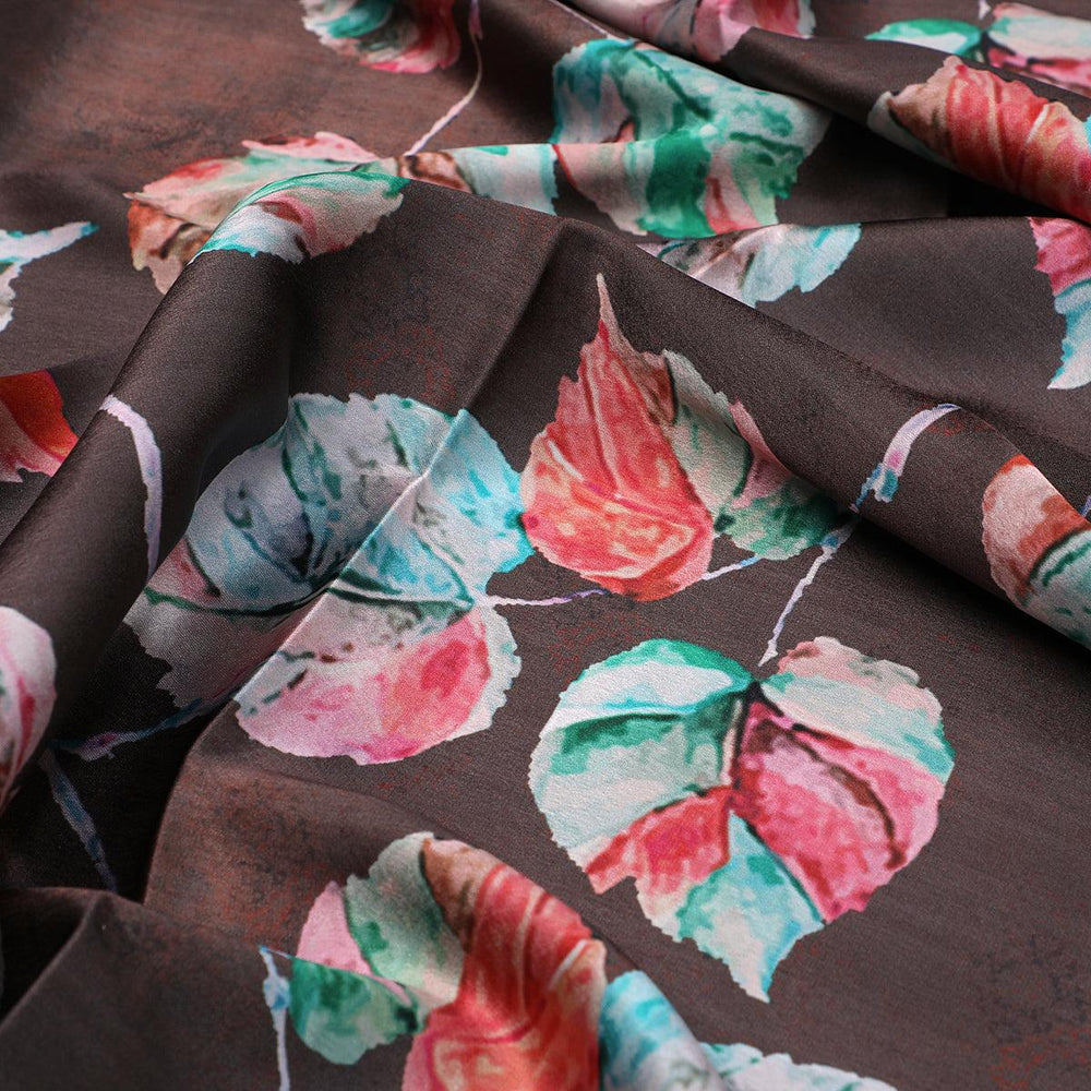 Colourful Floating Leaves Digital Printed Fabric - Japan Satin - FAB VOGUE Studio®