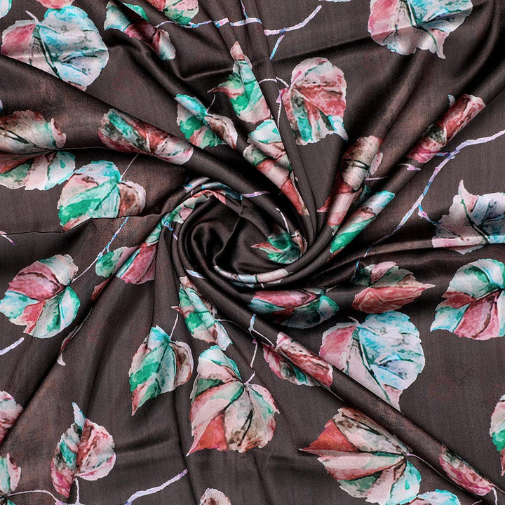 Colourful Floating Leaves Digital Printed Fabric - Japan Satin - FAB VOGUE Studio®