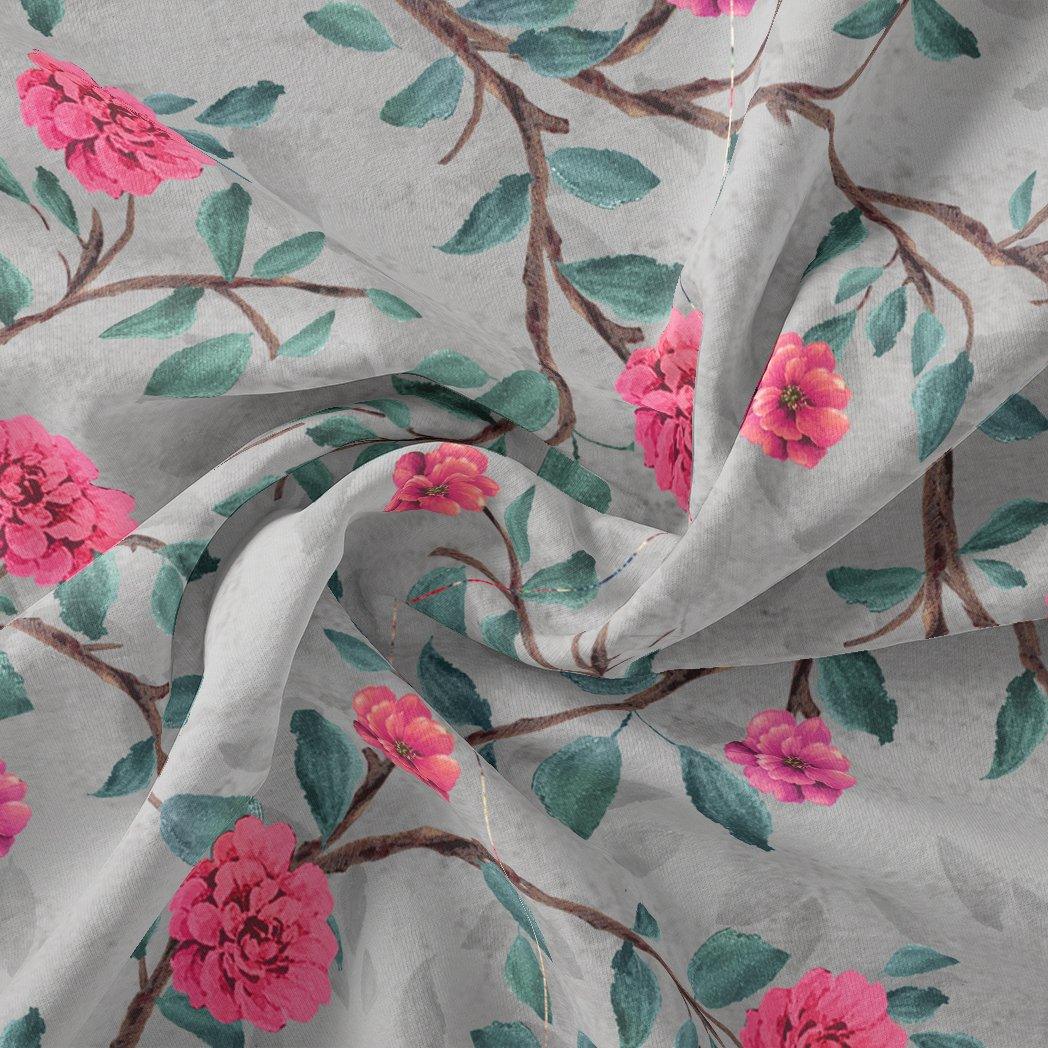 Pink Flower And Branch Digital Printed Fabric - FAB VOGUE Studio®