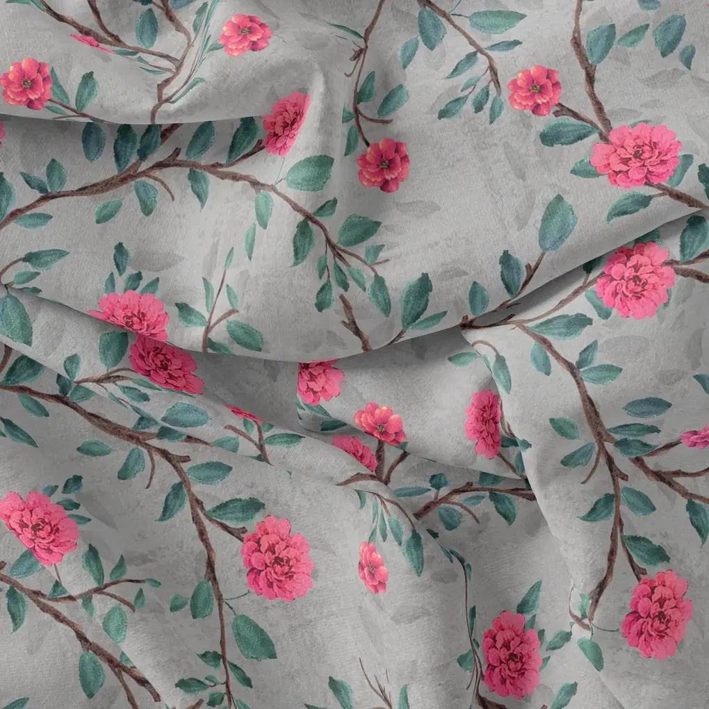 Pink Flower And Branch Digital Printed Fabric - Japan Satin – js 0 ta06641p4 110 pink flower and branch digital printed fabric japan satin 1