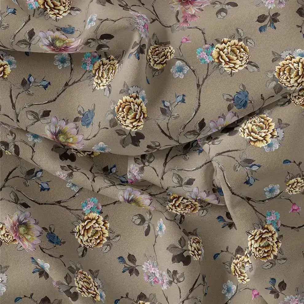Coffee Grey Flower With Branch Digital Printed Fabric  - Japan Satin – js 0 ta06647p1 110 coffee grey flower with branch digital printed fabric japan satin 1