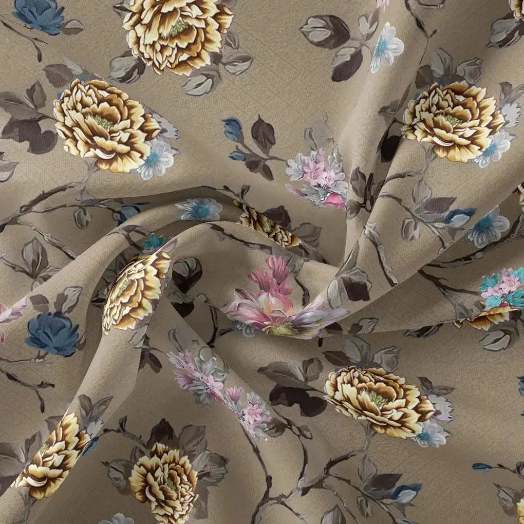 Coffee Grey Flower With Branch Digital Printed Fabric  - Japan Satin – js 0 ta06647p1 110 coffee grey flower with branch digital printed fabric japan satin 3