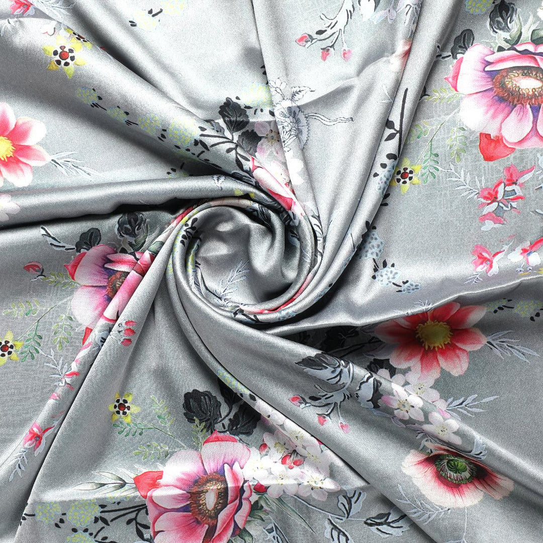 Vintage Flower Bunch Digital Printed Fabric - Japan Satin - FAB VOGUE Studio®
