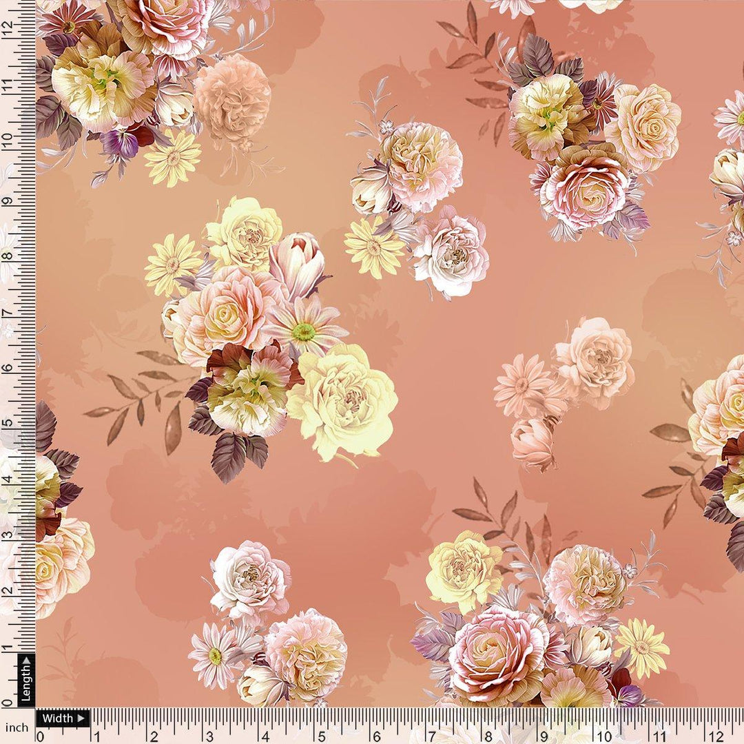 Realistic Flower Bunch Digital Printed Fabric - Japan Satin - FAB VOGUE Studio®
