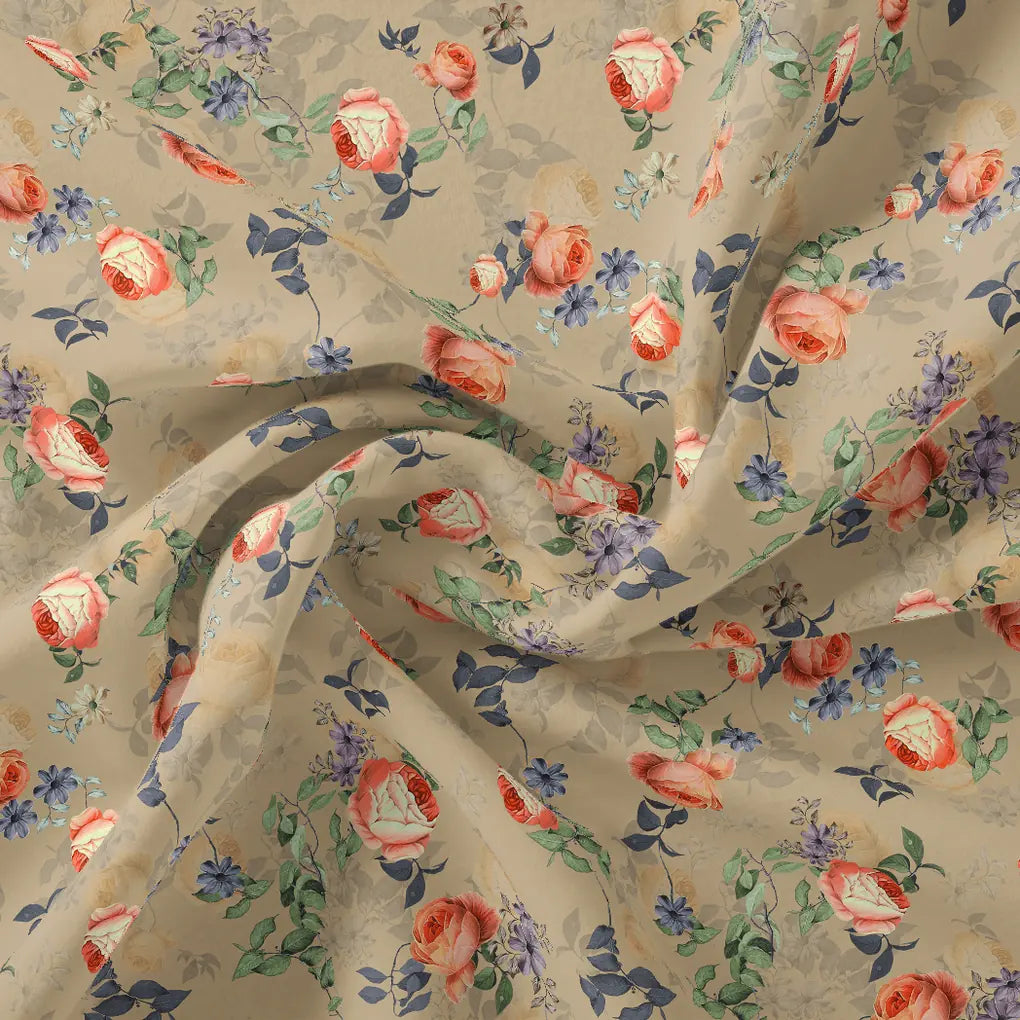 Blooming Orange Roses With Purple Floral Digital Printed Fabric - Japan Satin – js 0 ta06659p4 110 blooming orange roses with purple floral digital printed fabric japan satin 1