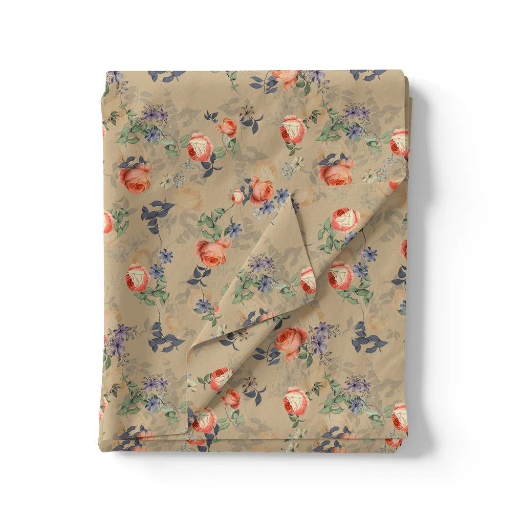 Blooming Orange Roses With Purple Floral Digital Printed Fabric - Japan Satin – js 0 ta06659p4 110 blooming orange roses with purple floral digital printed fabric japan satin 3