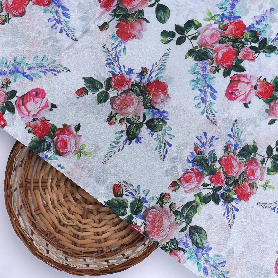 Red Rose Bunch Repeat Digital Printed Fabric - Japan Satin - FAB VOGUE Studio®