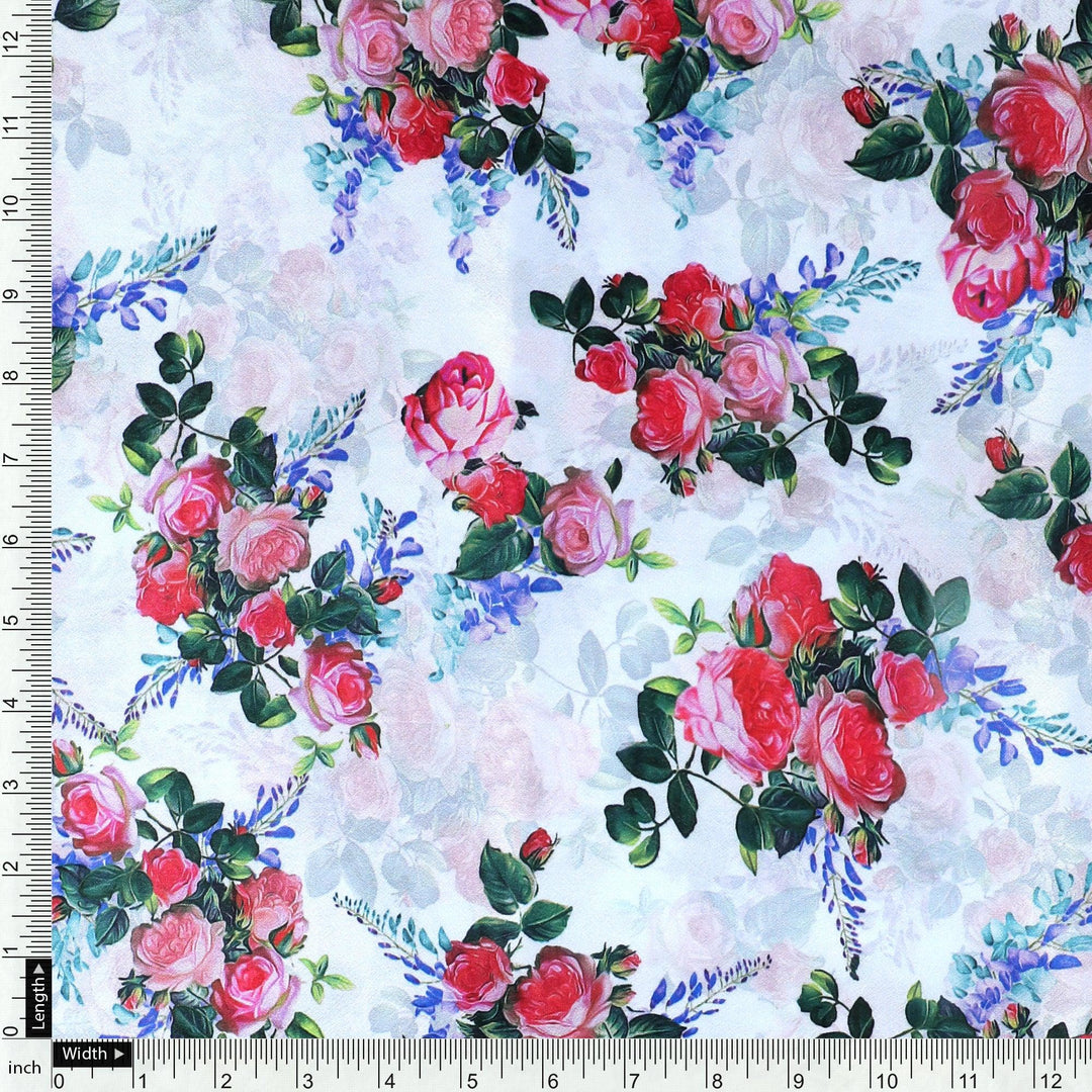 Red Rose Bunch Repeat Digital Printed Fabric - Japan Satin - FAB VOGUE Studio®