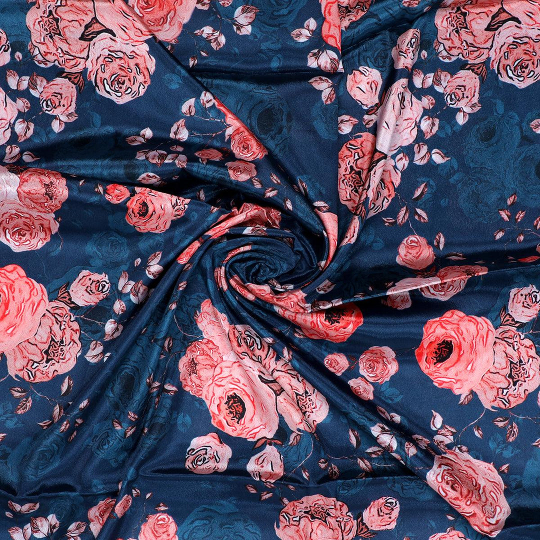 Redish Floral Repeat Digital Printed Fabric - Japan Satin - FAB VOGUE Studio®