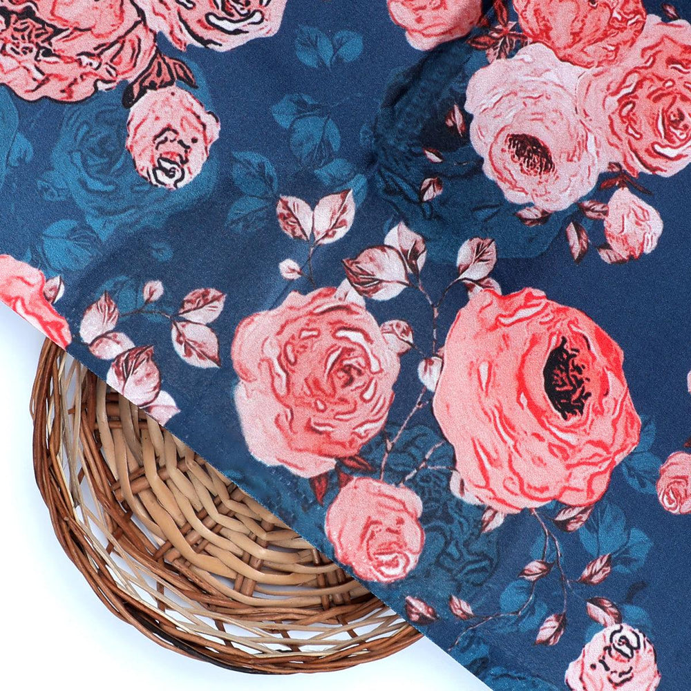 Redish Floral Repeat Digital Printed Fabric - Japan Satin - FAB VOGUE Studio®