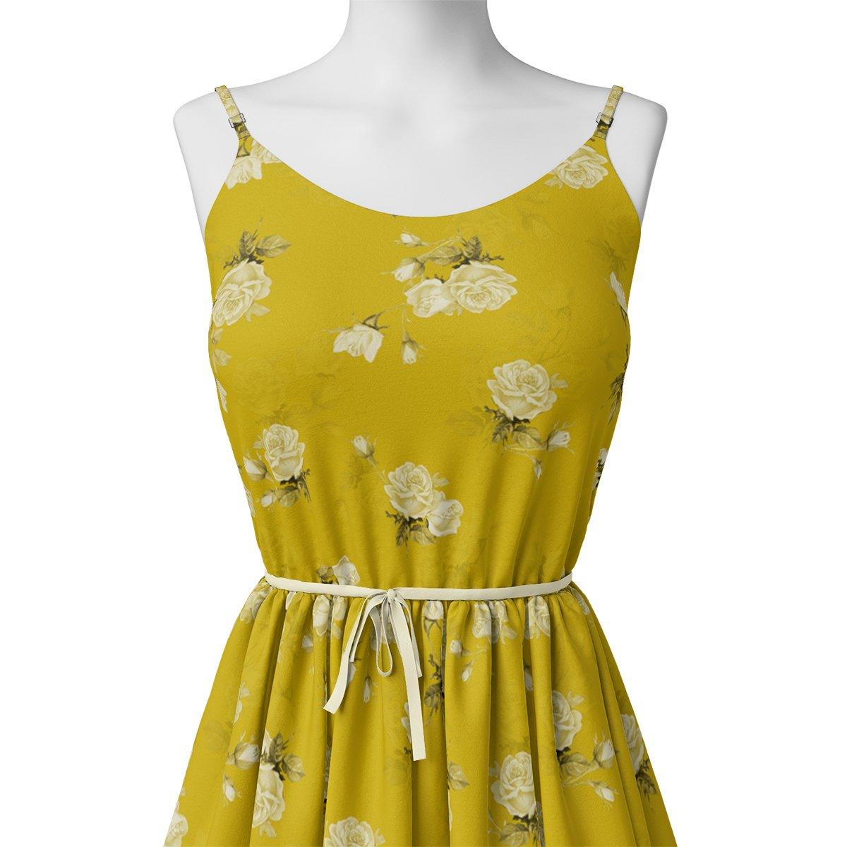 Lemon Yellow Flower Allover Digital Printed Fabric - FAB VOGUE Studio®