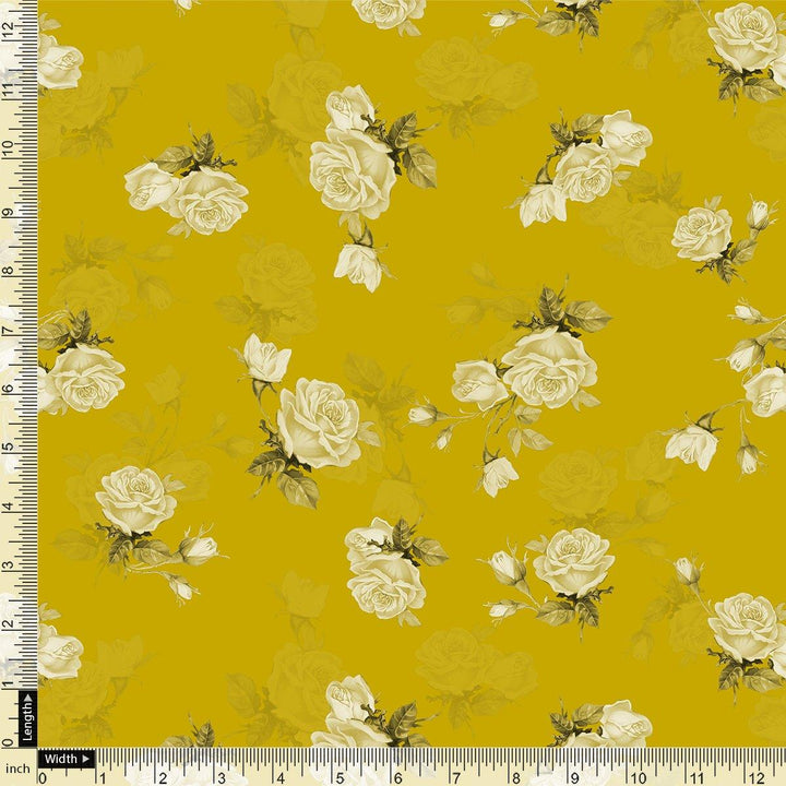 Lemon Yellow Flower Allover Digital Printed Fabric - FAB VOGUE Studio®
