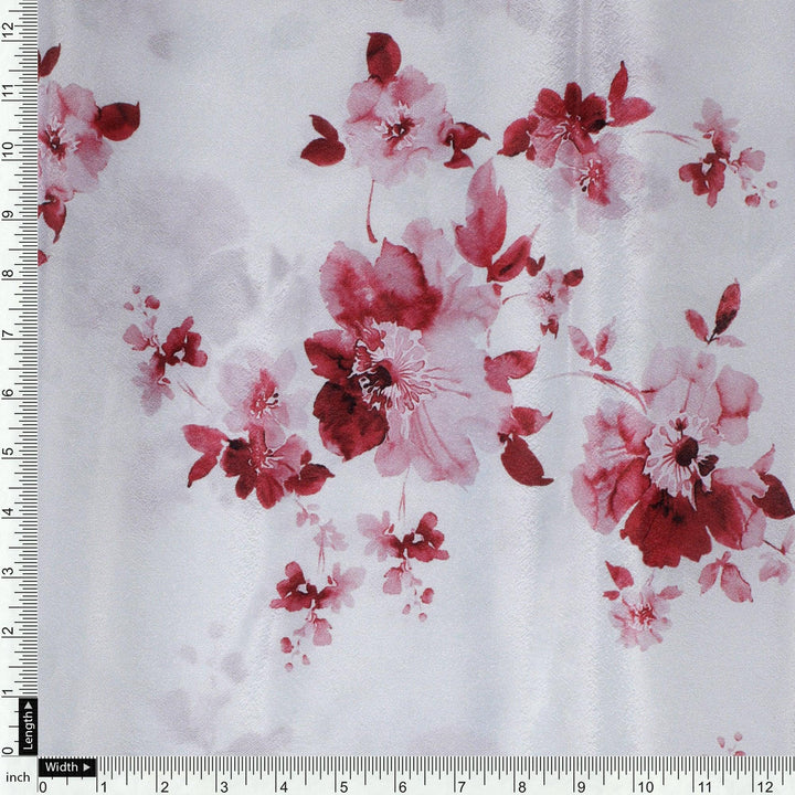 Maroon Flower Bunch Digital Printed Fabric - Japan Satin - FAB VOGUE Studio®