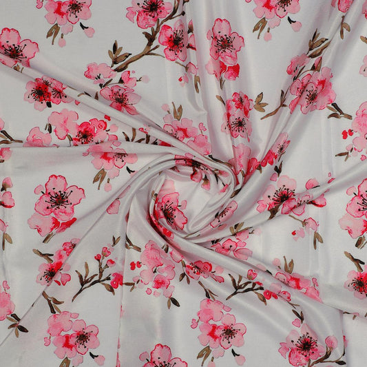 Beautiful Red Flowers over White Base Digital Printed Fabric - FAB VOGUE Studio®