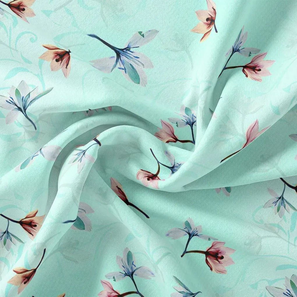 Brown Floating Flower On Rama Green Digital Printed Fabric  - Japan Satin – js 0 ta06994p1 110 brown floating flower on rama green digital printed fabric japan satin 3