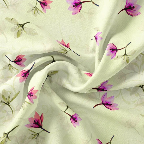Pink Red Floating Flower On Lemon Yellow Digital Printed Fabric – js 0 ta06994p2 110 pink red floating flower on lemon yellow digital printed fabric 2 - alternate view