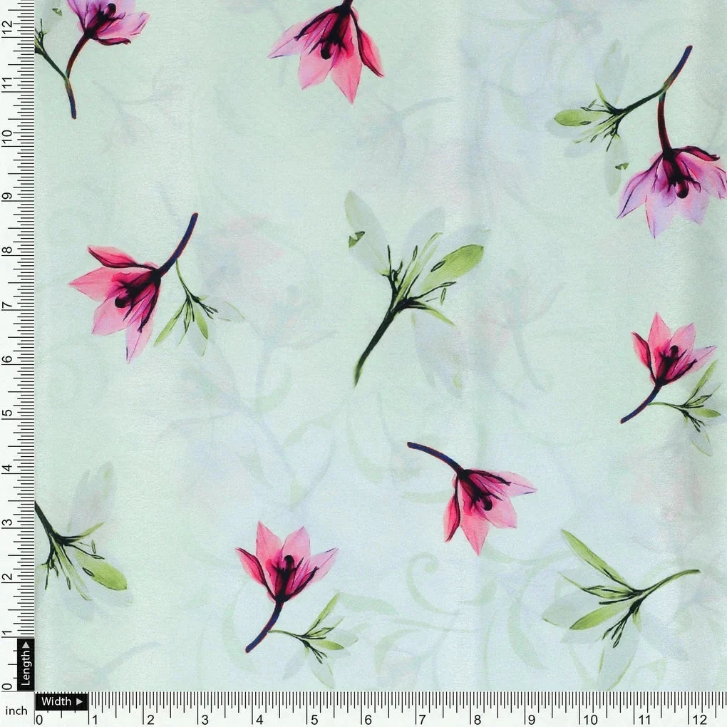 Pink Red Floating Flower On Lemon Yellow Digital Printed Fabric  - Japan Satin – js 0 ta06994p2 110 pink red floating flower on lemon yellow digital printed fabric japan satin 4