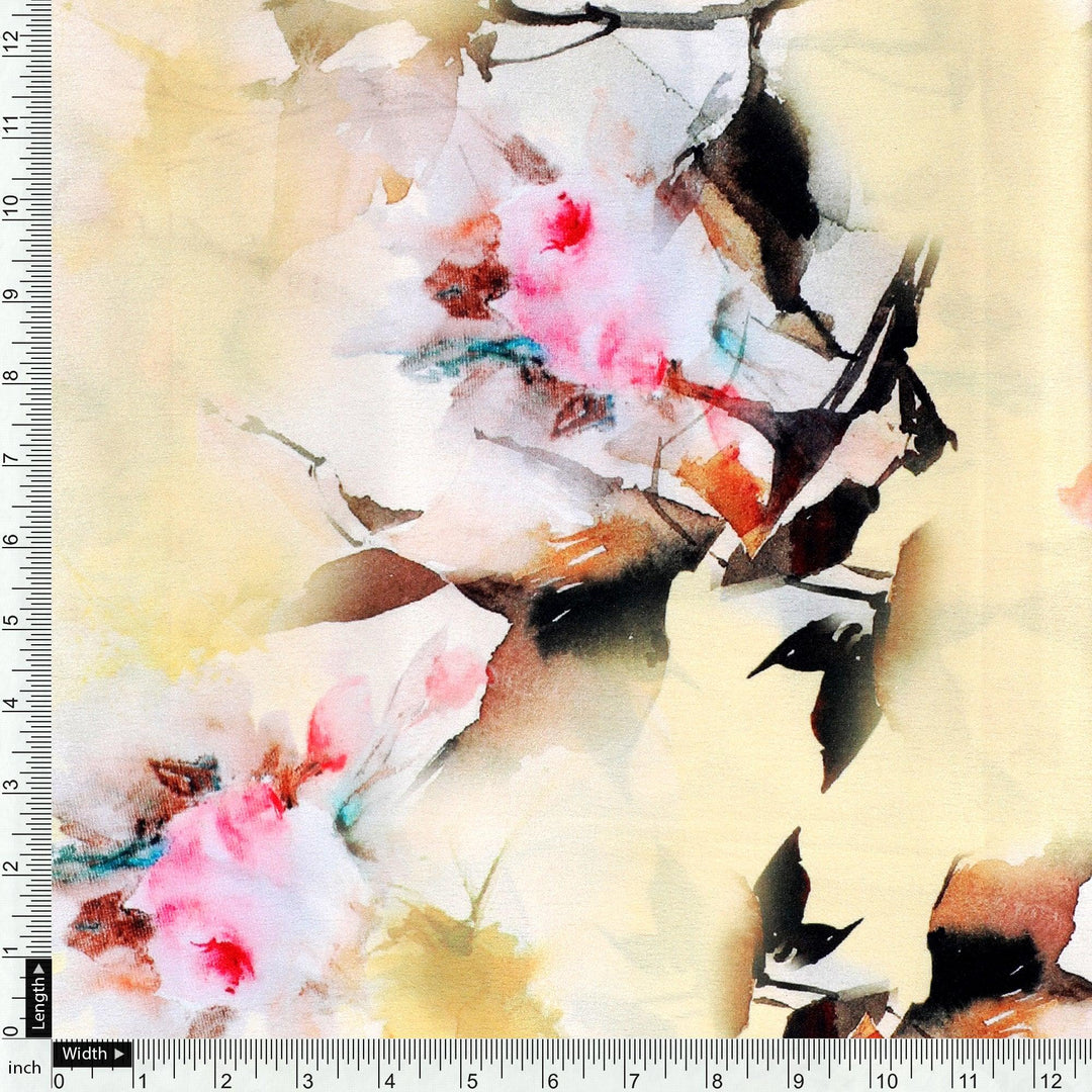 Coolest Watercolour Paper Art Of Flower Digital Printed Fabric - Japan Satin - FAB VOGUE Studio®