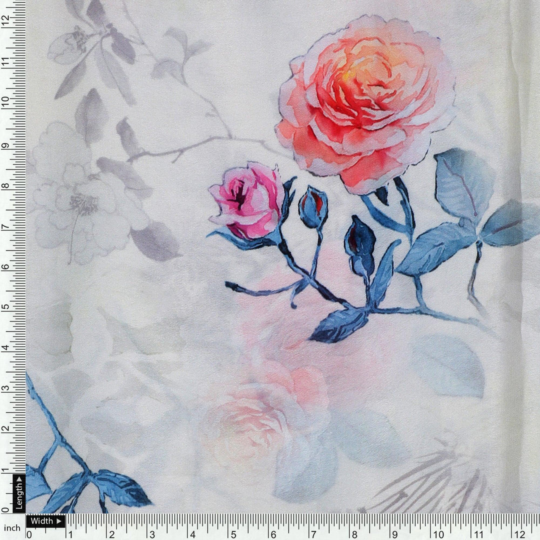 Roses Floating on Yellow Base Digital Printed Fabric - FAB VOGUE Studio®